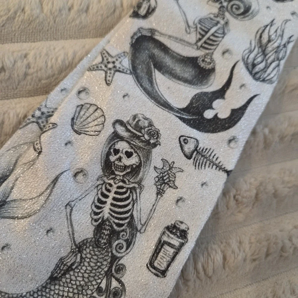 Sparkle White Women Crew Socks Skeleton Mermaid Glitter Seashell Halloween 4-10